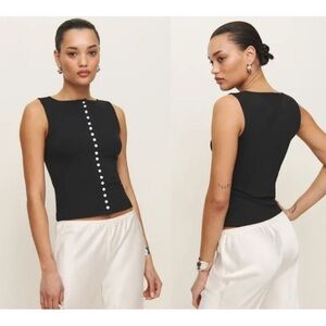 Reformation Black Sleeveless Button-Detail Tank